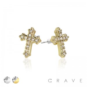 CROSS DESIGN PAIR OF MICROPAVED STAINLESS STEEL PIN EARRING